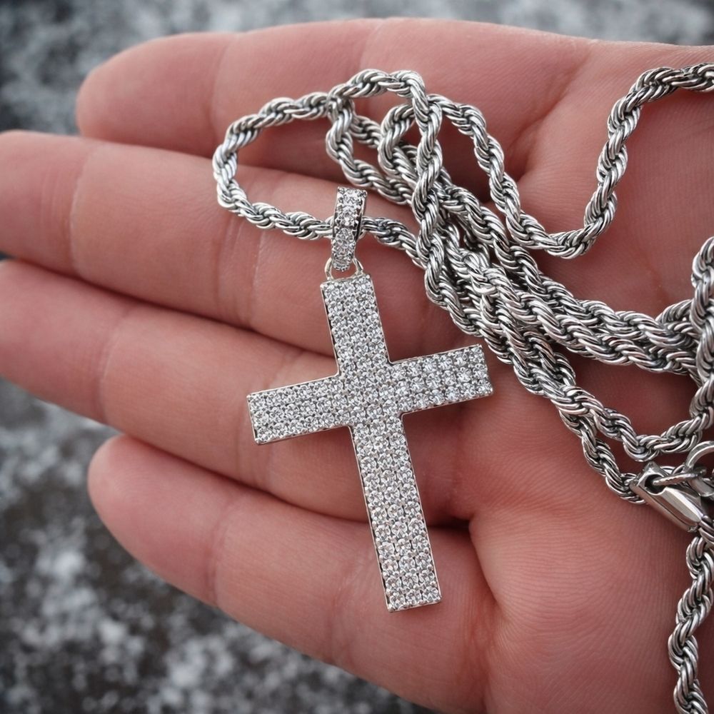Stainless Steel Dripped Out Cross Necklace